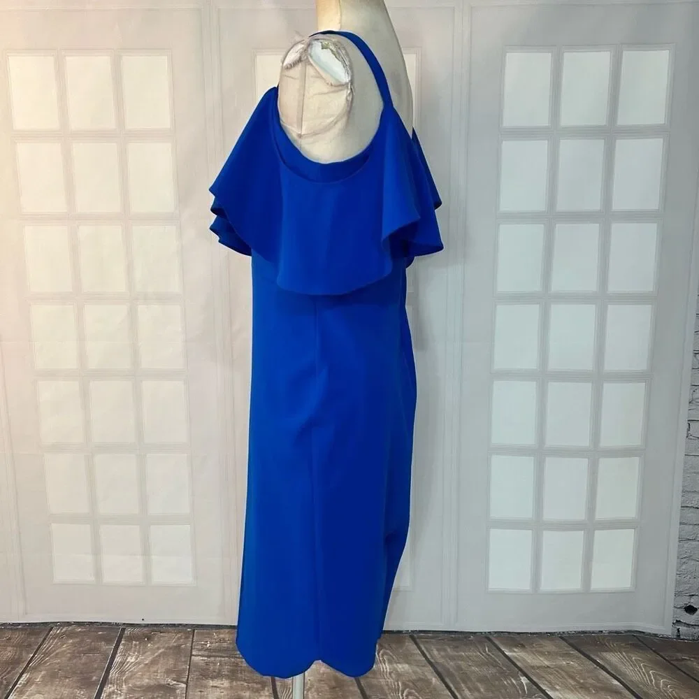 Rachel Roy Cold Shoulder blue flounce pencil Dress Size Large